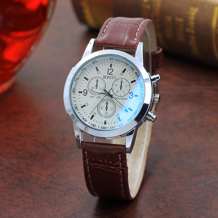 Modische Herrenuhr mit blauem Glasgürtel und Quarzuhren