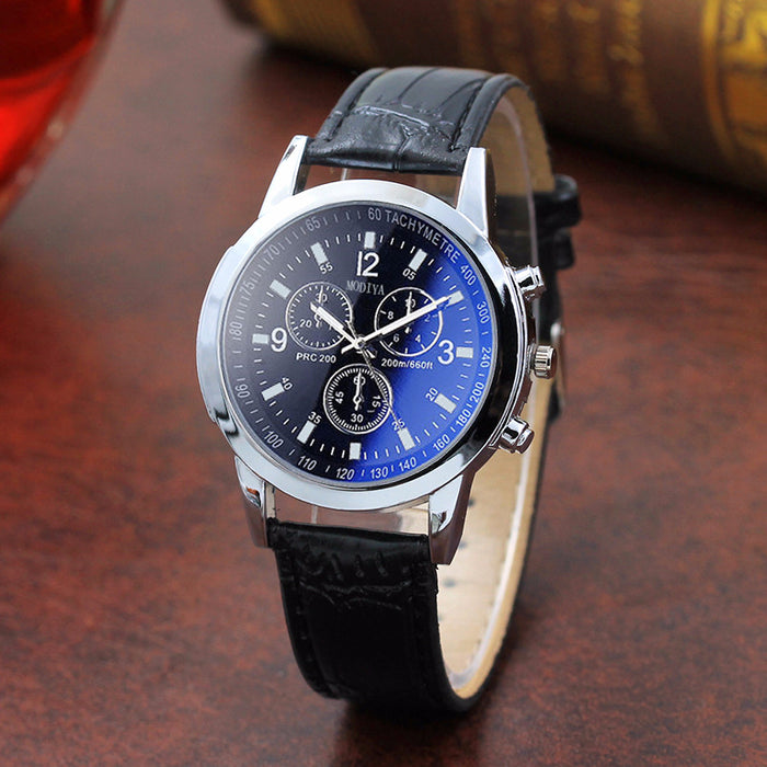 Modische Herrenuhr mit blauem Glasgürtel und Quarzuhren