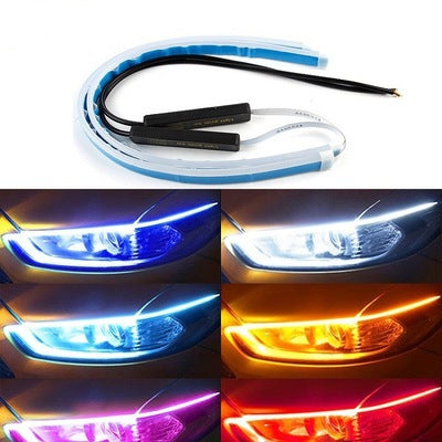 2pcs Led DRL Car Daytime Running Lights Flexible Waterproof Auto Turn Signal Yellow Brake Side Headlights Light