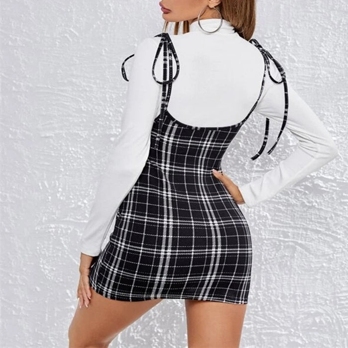 Fashion Plaid Sexy Sling Split Hip Dress