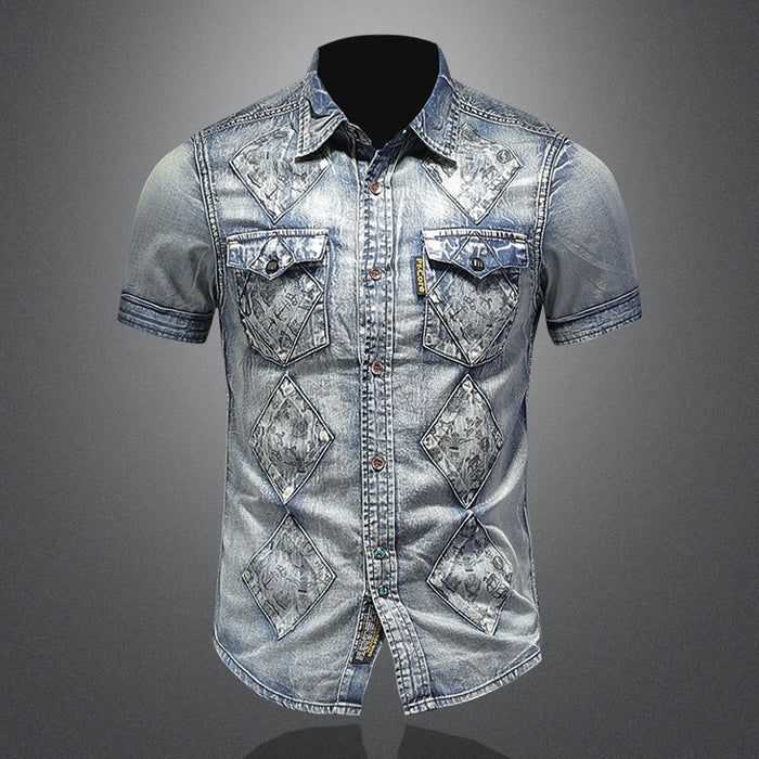 Denim Short Sleeve Shirt Men