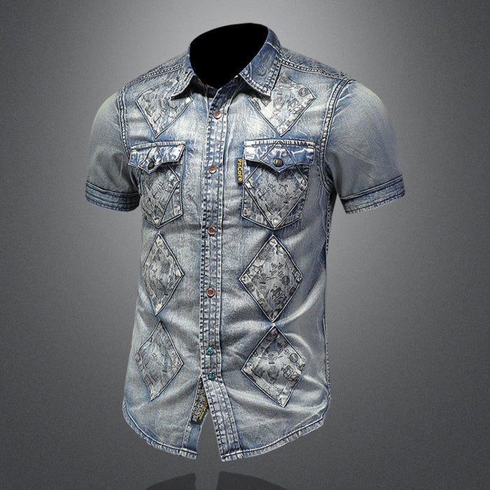 Denim Short Sleeve Shirt Men