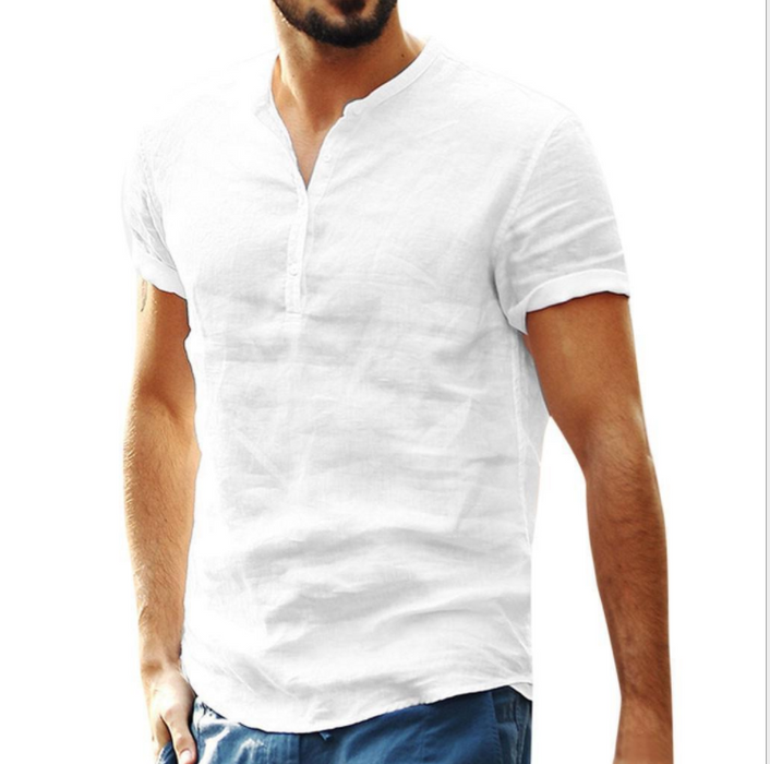 Collar Cotton Linen Shirts With Short Sleeves Shirt