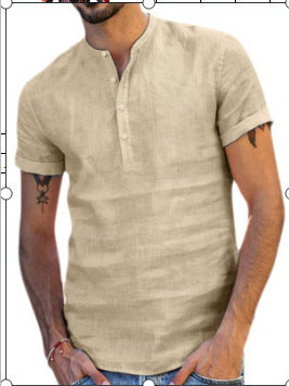 Collar Cotton Linen Shirts With Short Sleeves Shirt