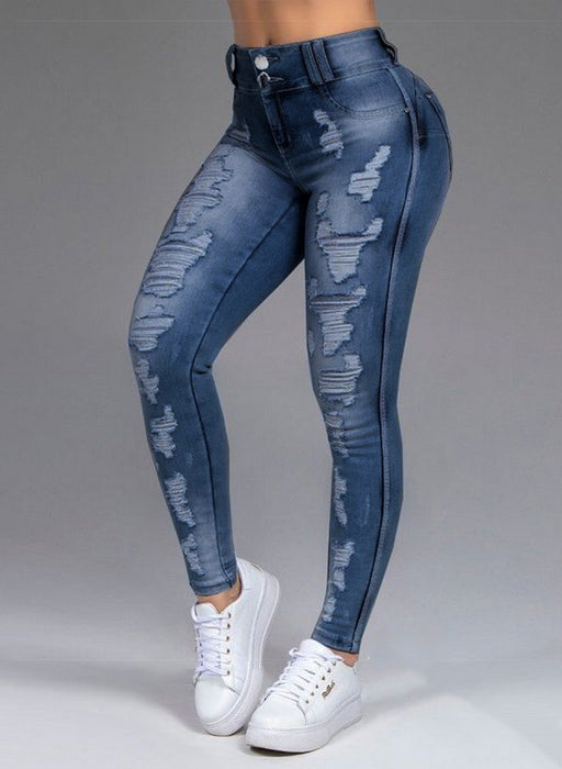 Ladies Jeans Ripped Holes Show Thin Stretch Jeans Trousers Women Trousers