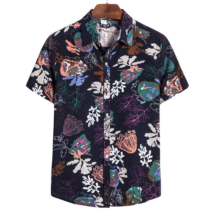 Summer Fashion Casual Men Baggy Beach Hawaiian Print Short Sleeve Button Retro Shirts Tops Blouse Men Shirt 2020 Summer New