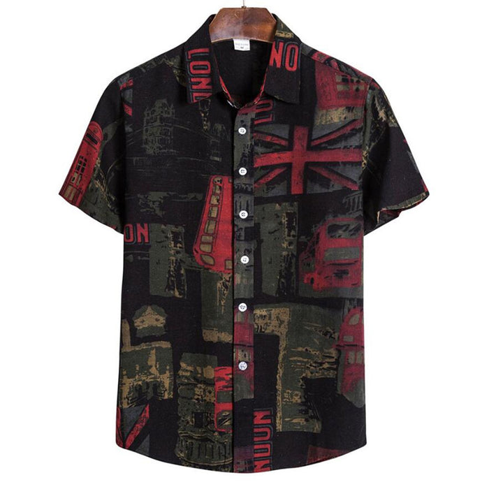 Summer Fashion Casual Men Baggy Beach Hawaiian Print Short Sleeve Button Retro Shirts Tops Blouse Men Shirt 2020 Summer New