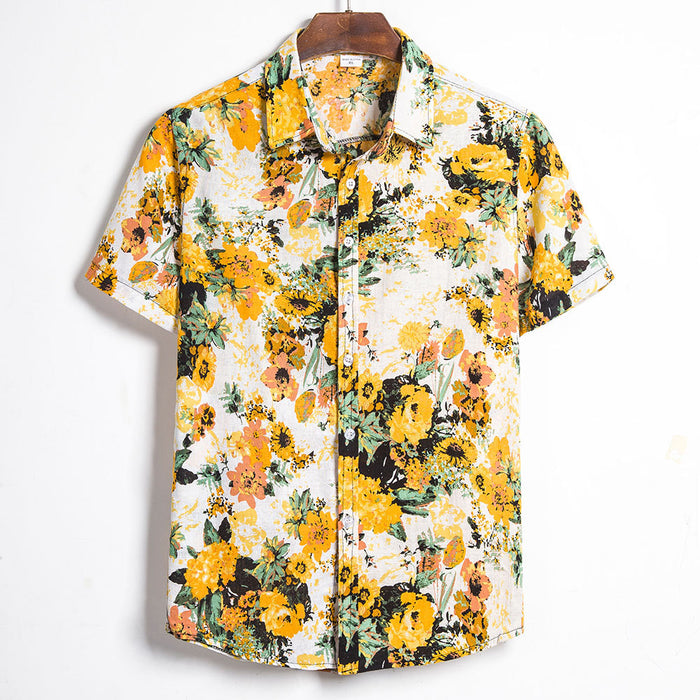 Summer Fashion Casual Men Baggy Beach Hawaiian Print Short Sleeve Button Retro Shirts Tops Blouse Men Shirt 2020 Summer New