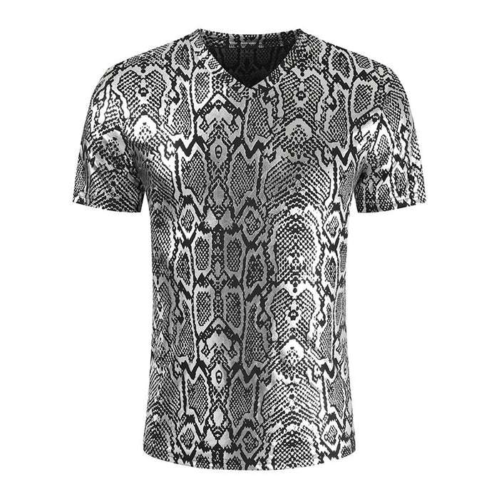 V-Neck Snake Print T-Shirt Men