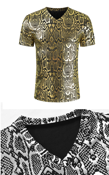 V-Neck Snake Print T-Shirt Men