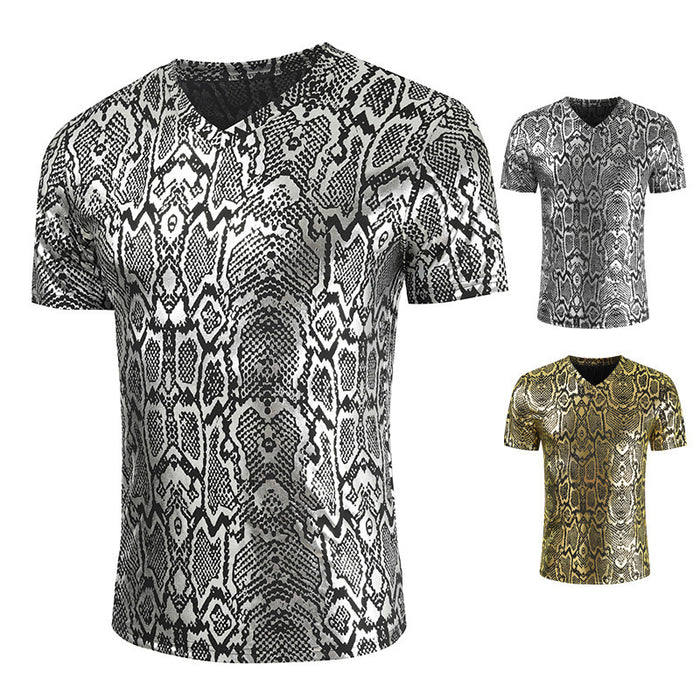 V-Neck Snake Print T-Shirt Men