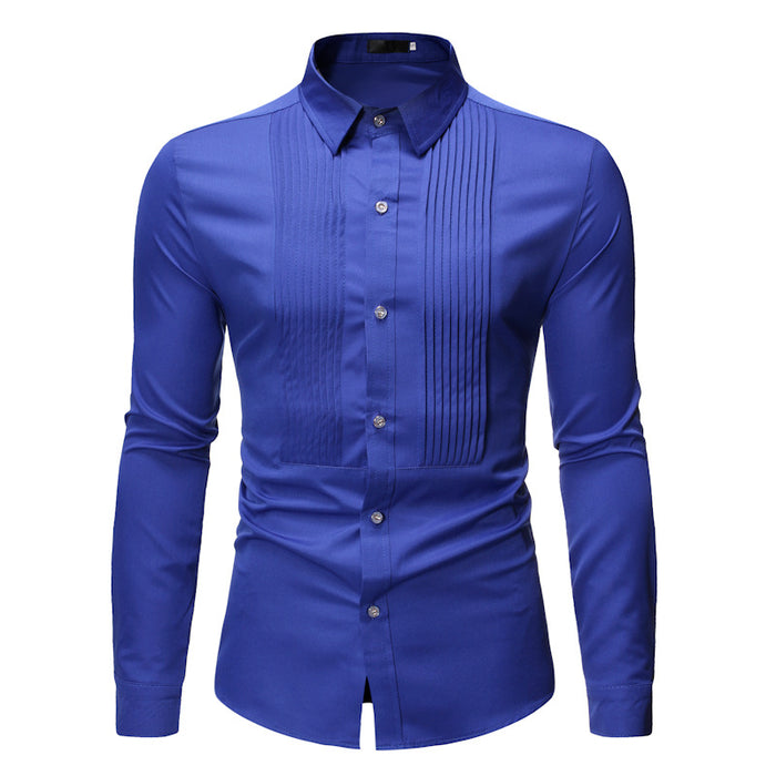 Royal Blue Hochzeit Smoking Hemd Männer 2021 Marke Mode Slim Fit Langarm Herren Shirts Business Casual Chemise Homme