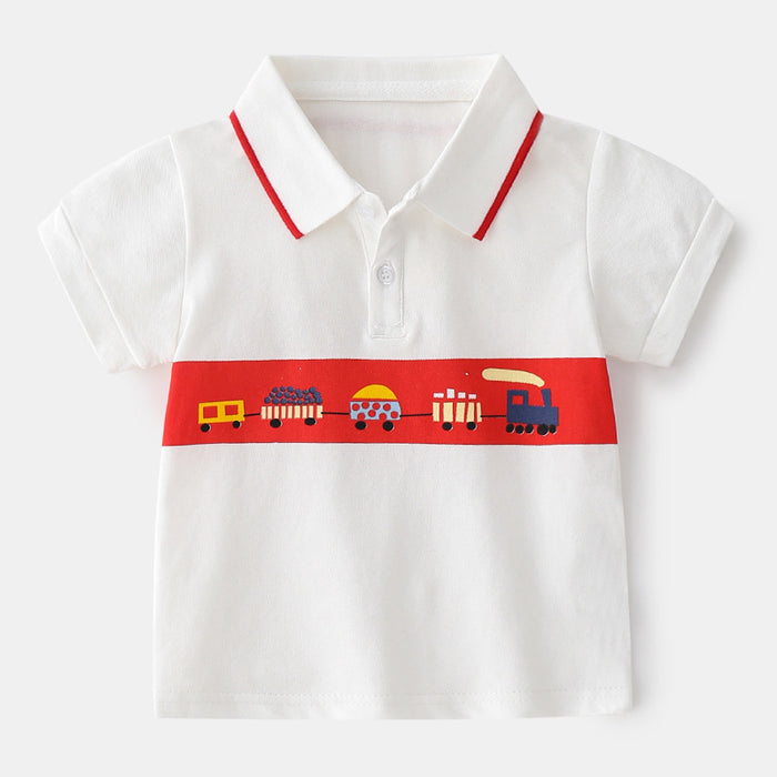 Cartoon Car Boys Short Sleeve Polo Shirt