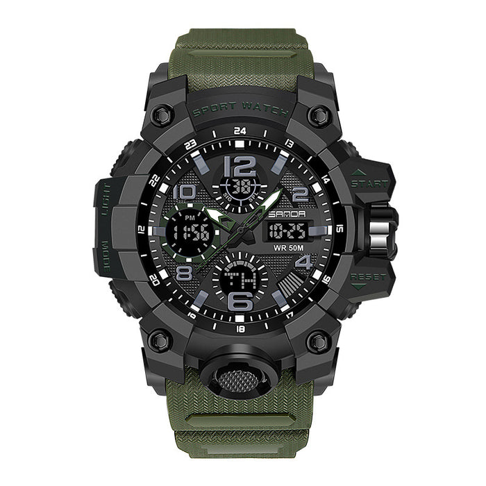 Men Dual Display Quartz Sports Watches Multi-Function Waterproof Male Stopwatch Wristwatch