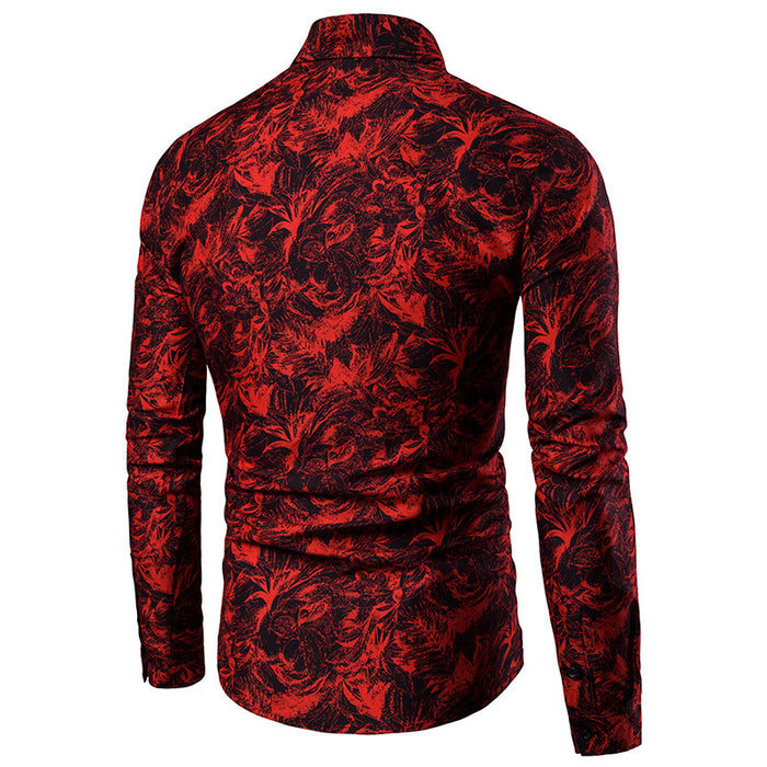 Mens Shirt Printed Casual Long Sleeved Shirt Slim Fit Male Social Dress Shirt For Men