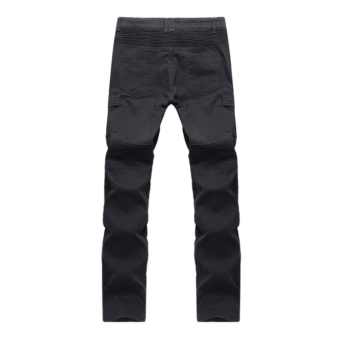 Men's Motorcycle Trousers Black Jeans Folds Motorcycle Trousers