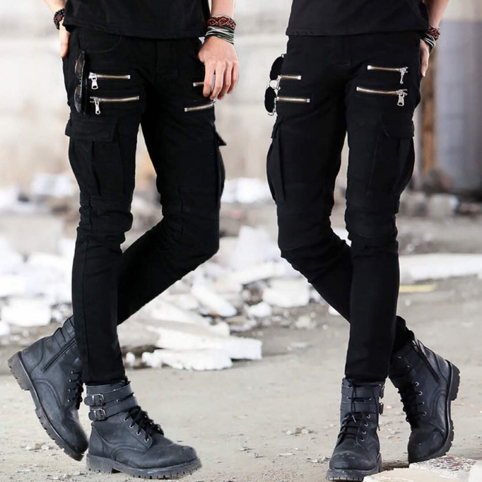 Men's Motorcycle Trousers Black Jeans Folds Motorcycle Trousers