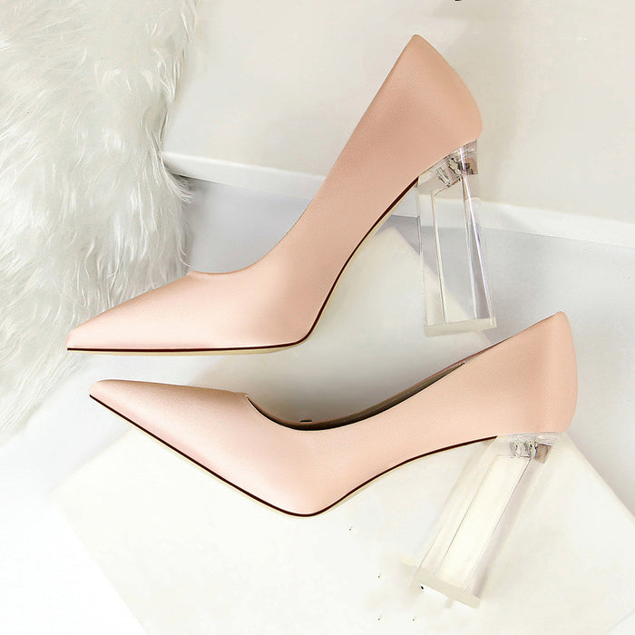 Womens Pumps Shoes Stiletto Satin  Transparent Block High Heels