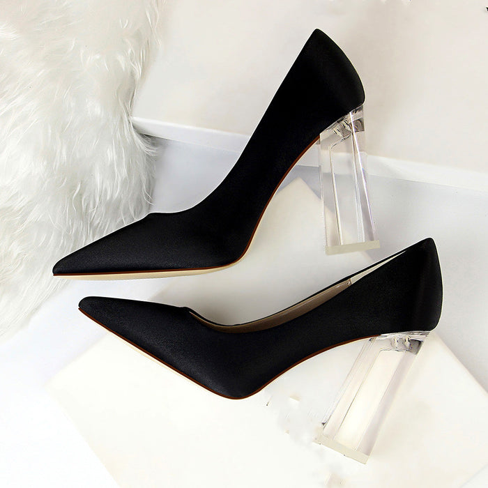 Womens Pumps Shoes Stiletto Satin  Transparent Block High Heels