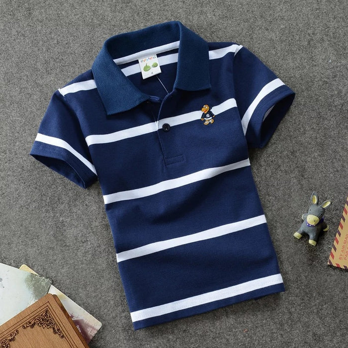 CUHK Children's T-shirt Cotton Striped Lapel Polo Shirt