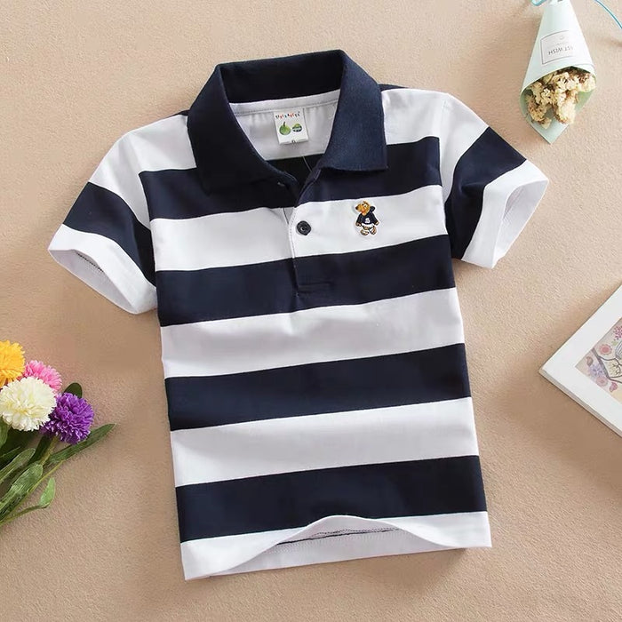 CUHK Children's T-shirt Cotton Striped Lapel Polo Shirt