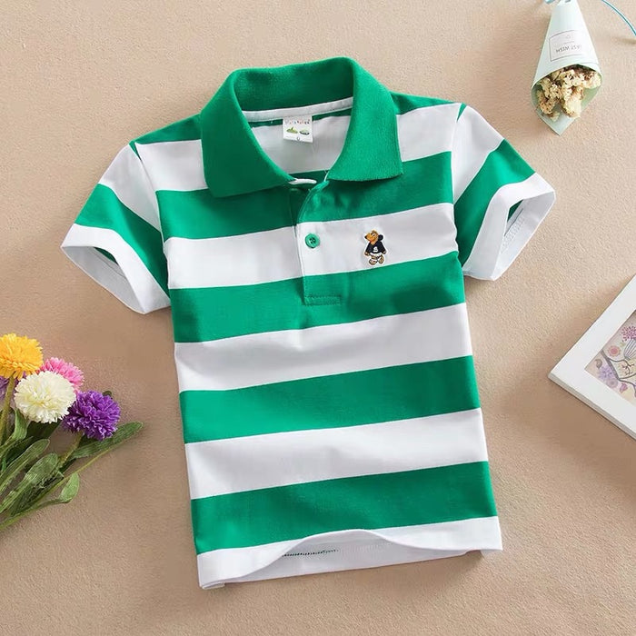 CUHK Children's T-shirt Cotton Striped Lapel Polo Shirt