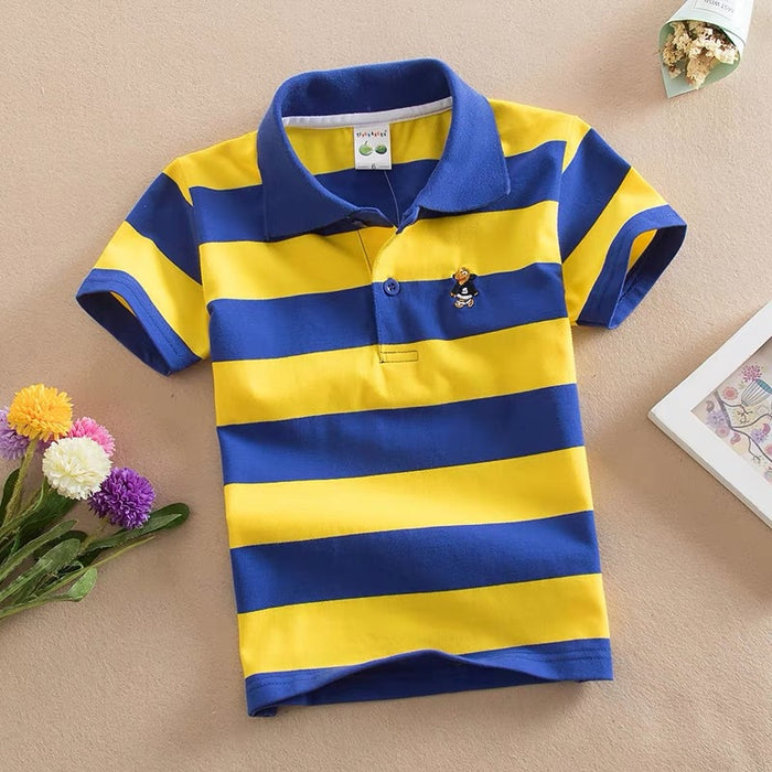 CUHK Children's T-shirt Cotton Striped Lapel Polo Shirt