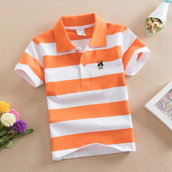 CUHK Children's T-shirt Cotton Striped Lapel Polo Shirt