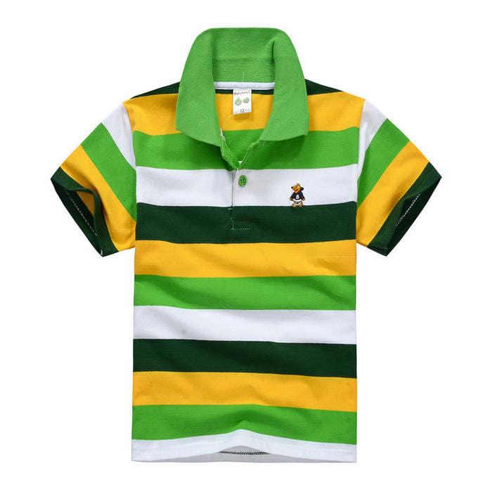 CUHK Children's T-shirt Cotton Striped Lapel Polo Shirt