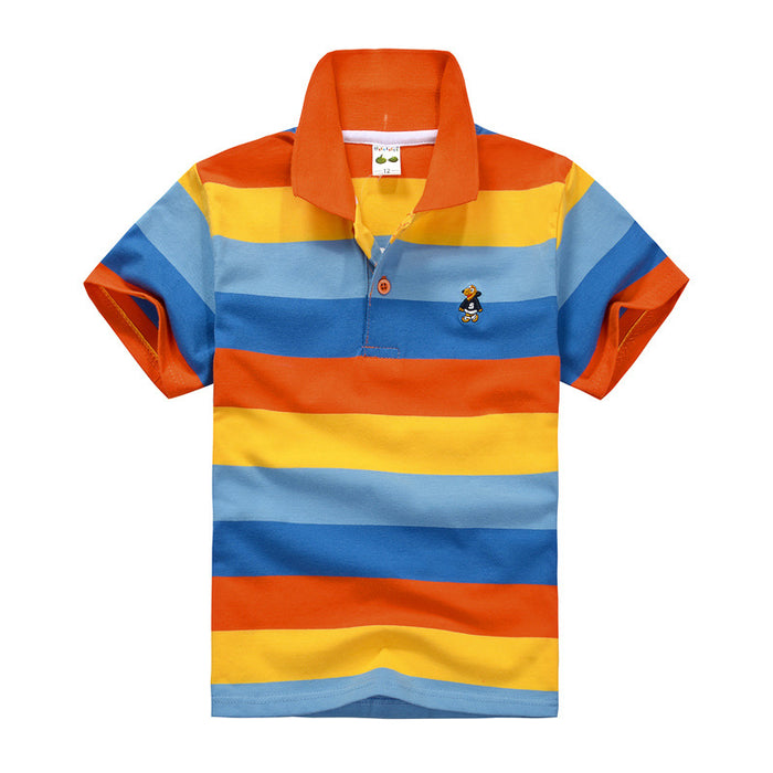 CUHK Children's T-shirt Cotton Striped Lapel Polo Shirt