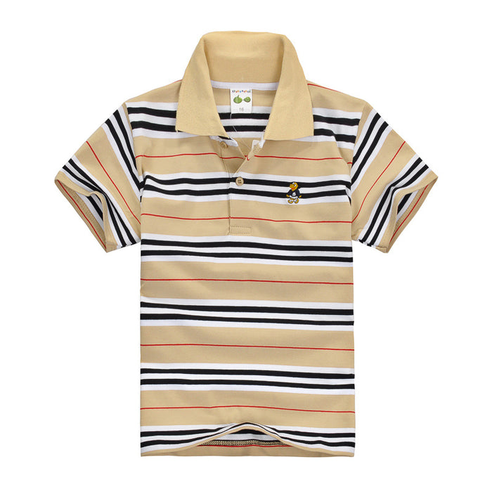 CUHK Children's T-shirt Cotton Striped Lapel Polo Shirt