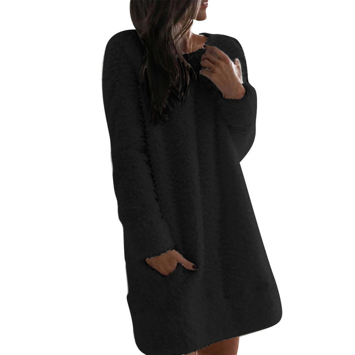 Plush straight pocket dress