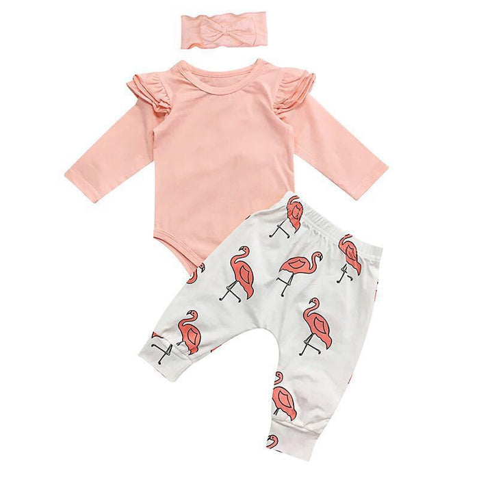 Cute Baby Girl Clothes Toddler Kids TopsFlamingo Print Pants Leggings Headband 3pcs Infant Set Children Girls Clothing Set