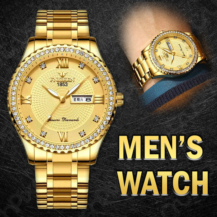 Klassische goldene Herren-Quarzuhr Relojes De Hombre Edelstahl-Geschäftsuhren