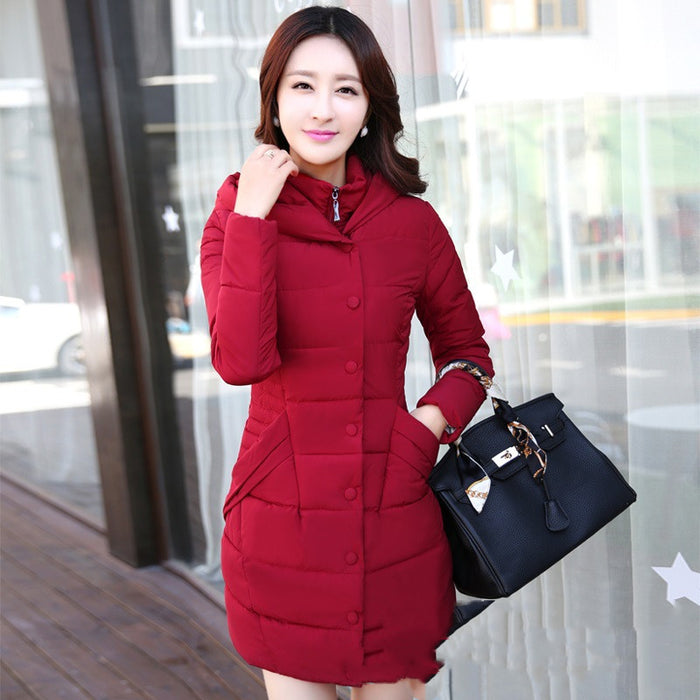 Winter Clothes Fake Two-piece Padded Coat Women's Mid-length Hooded