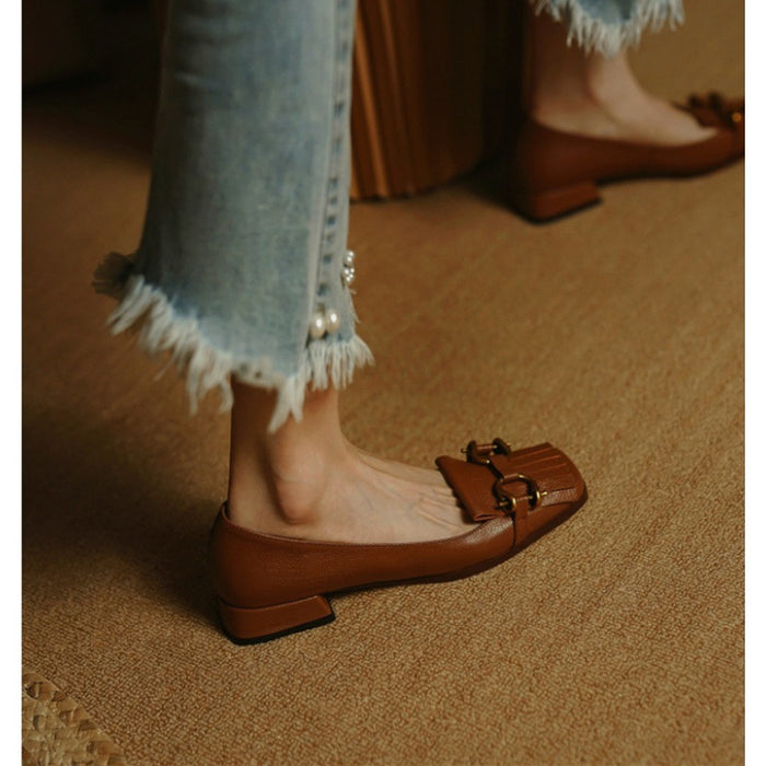 Women's Low Heel Square Toe Fringed Pumps