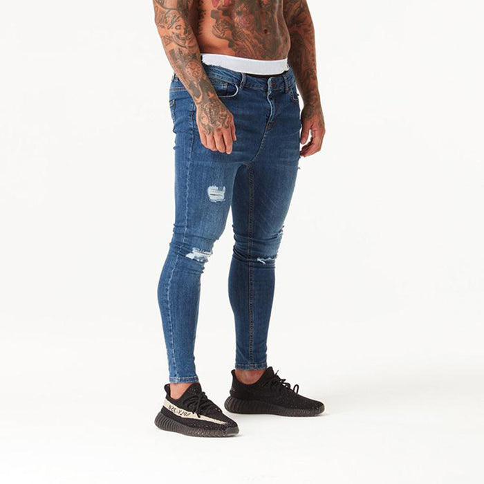 Over the Knee Men Super Skinny Hip Hop Slim Jeans