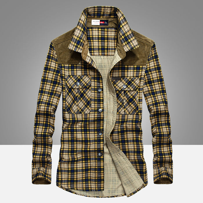 Shirt Men Military Plaid Dress 100 Cotton