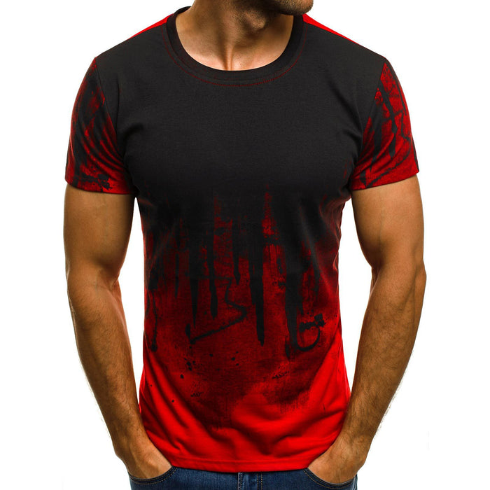 E-BAIHUI Men Fitness Compression T-Shirt Casual Cotton Black And Red Gradient High Quality Slim Shirt Men Fashion Tee Tops CG002