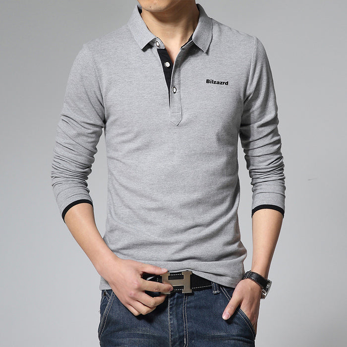 Men's Long-Sleeved T-Shirt Plus Size Solid Color Polo Shirt