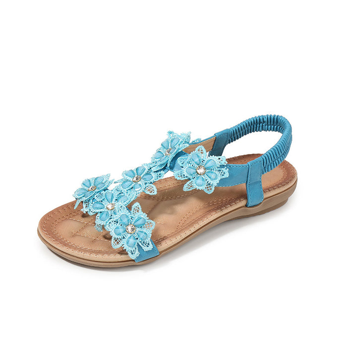 Large Size Sandals Women T-Shaped Flower Women Sandals Beach Sandals