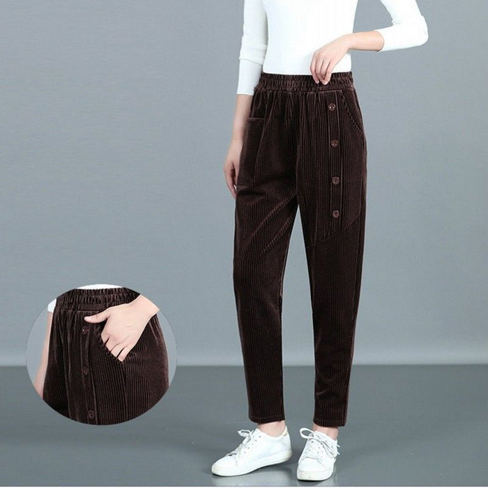 Corduroy Harem Pants Plus Size Mother Pants Button Casual Pants