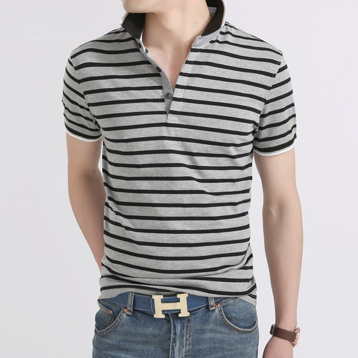 Summer polo men's casual lapel striped T-shirt men