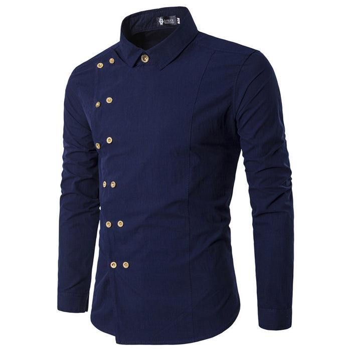 Slim square collar long sleeve shirt men