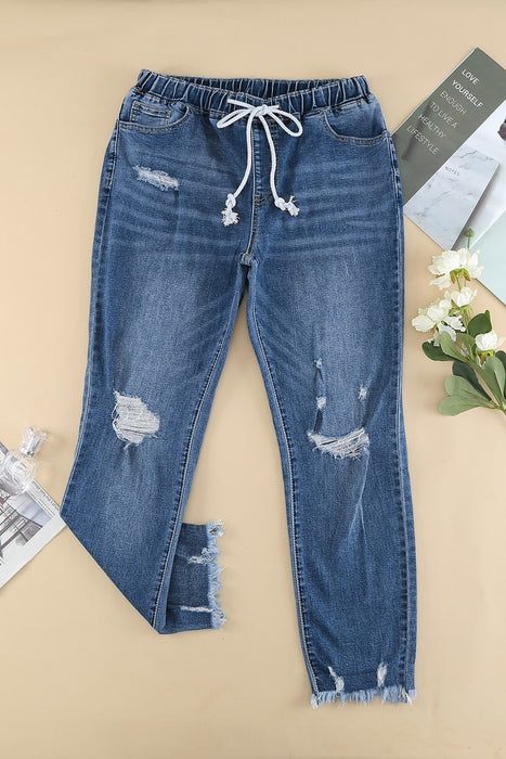 Casual Women's Elasticated Lace-up Slim-fit Jeans