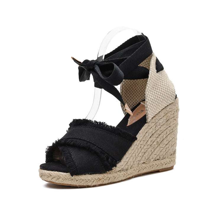 Lace-up wedge heel women sandals