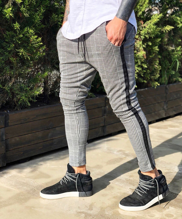 European And American Plaid Print Casual Pants Men