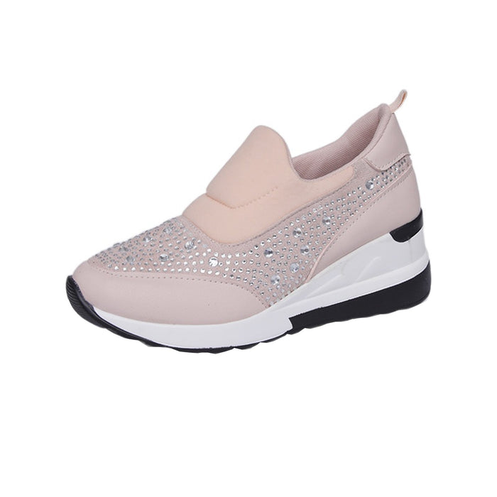 Rhinestone Wedges Flats Shoes Women Inner Height Increasing Shoes Sneakers