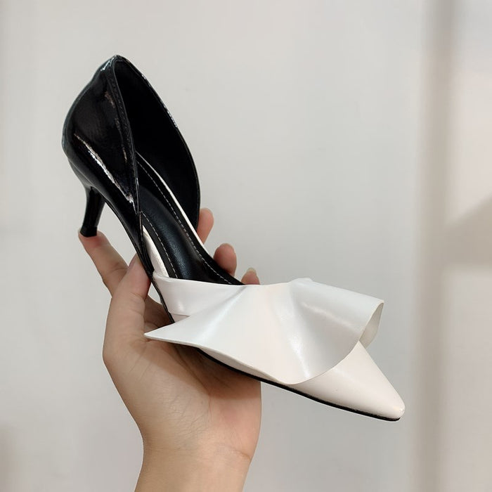 Patent Leather Ruffled Stiletto Pointed Pumps