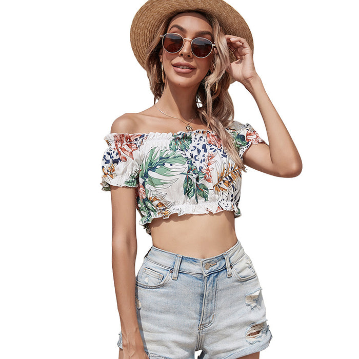 Women Sling T-Shirt With Ruffle Print Neckline